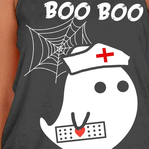 Boo Boo Crew Nurse Ghost Funny Halloween Women's Knotted Racerback Tank