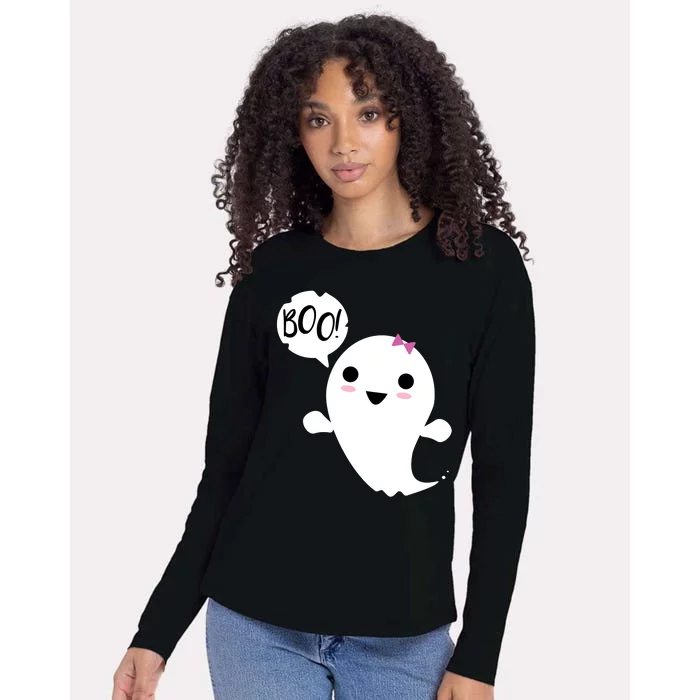 Boo Cute Halloween Girl Ghost Womens Cotton Relaxed Long Sleeve T-Shirt