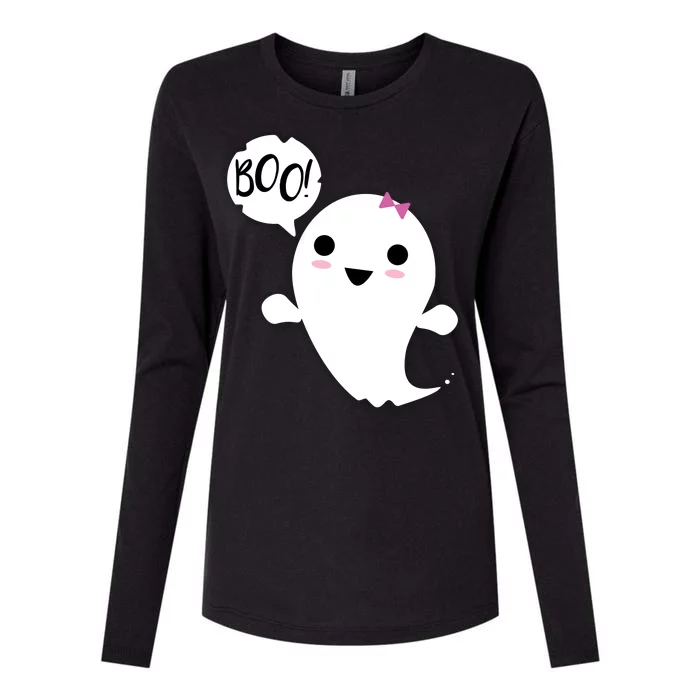 Boo Cute Halloween Girl Ghost Womens Cotton Relaxed Long Sleeve T-Shirt