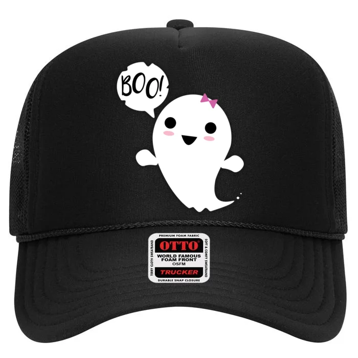 Boo Cute Halloween Girl Ghost High Crown Mesh Trucker Hat