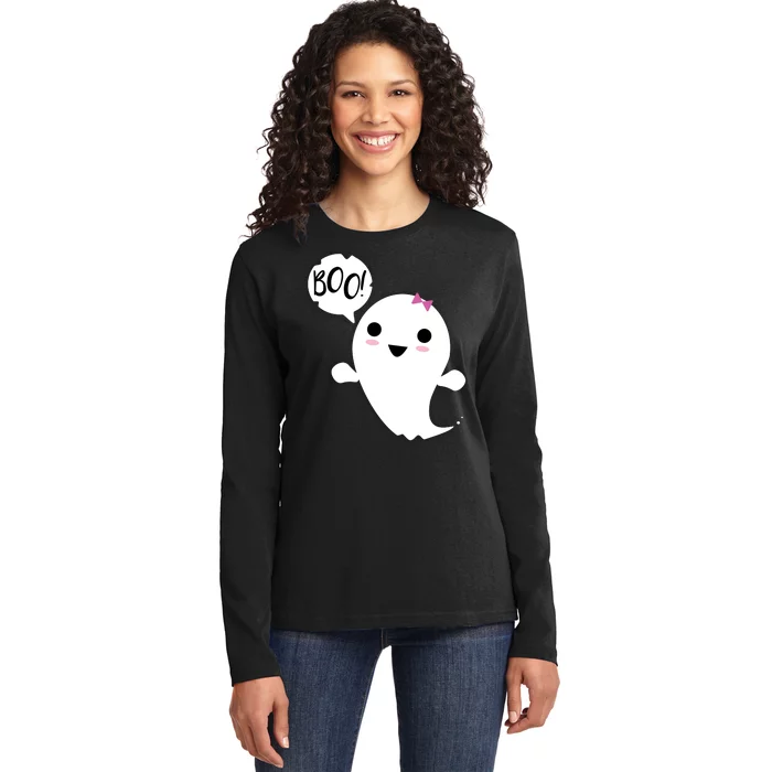 Boo Cute Halloween Girl Ghost Ladies Long Sleeve Shirt