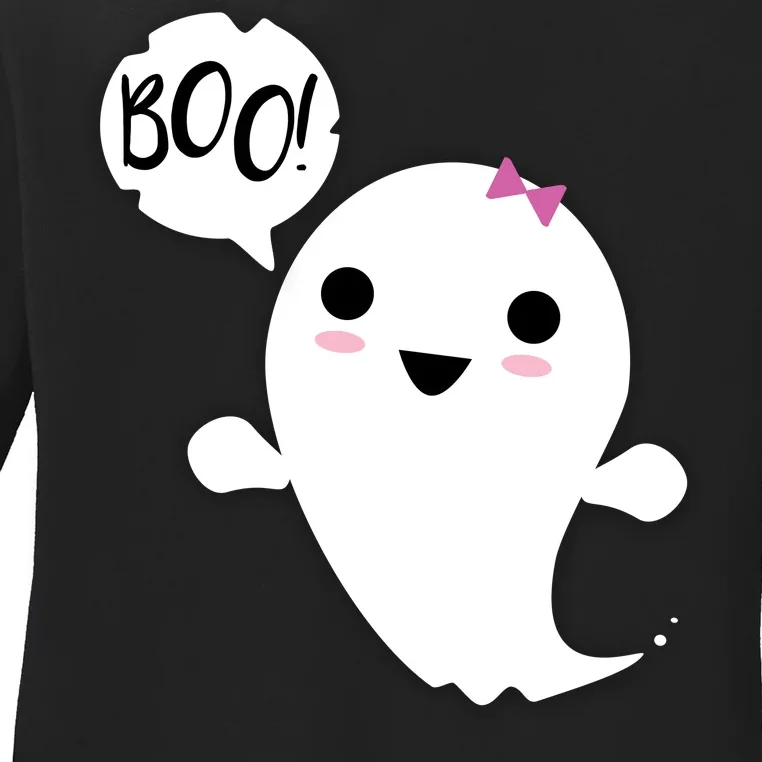 Boo Cute Halloween Girl Ghost Ladies Long Sleeve Shirt