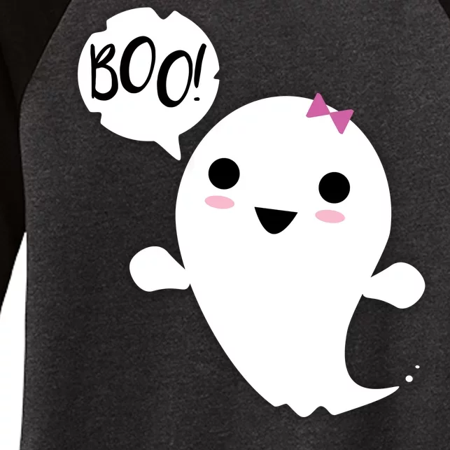 Boo Cute Halloween Girl Ghost Women's Tri-Blend 3/4-Sleeve Raglan Shirt