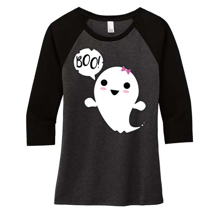 Boo Cute Halloween Girl Ghost Women's Tri-Blend 3/4-Sleeve Raglan Shirt