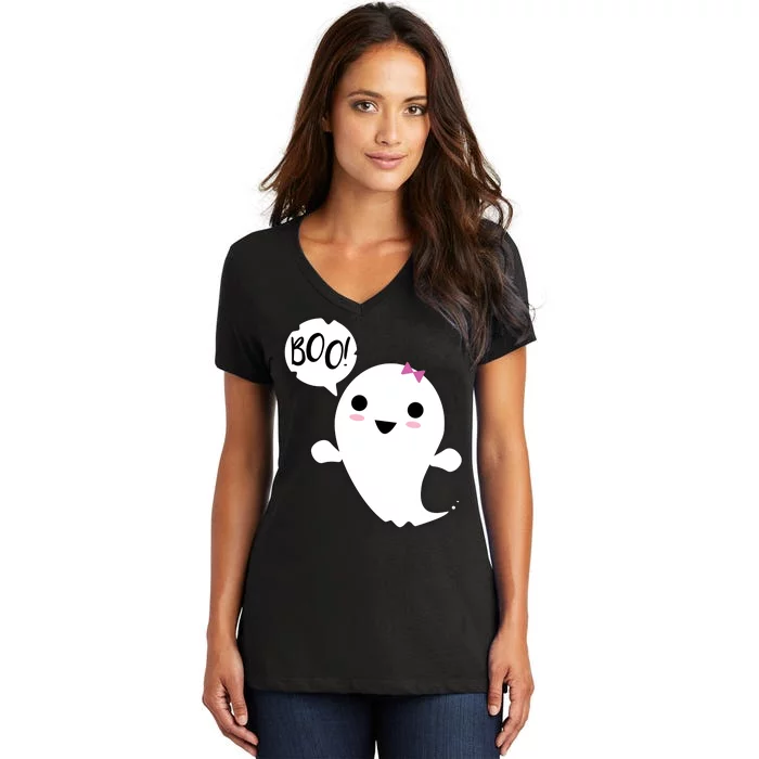 Boo Cute Halloween Girl Ghost Women's V-Neck T-Shirt