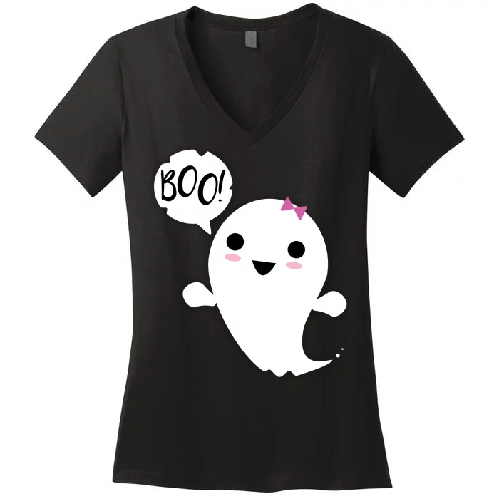 Boo Cute Halloween Girl Ghost Women's V-Neck T-Shirt