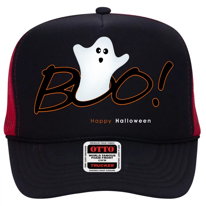 Boo Happy Halloween Ghost High Crown Mesh Trucker Hat