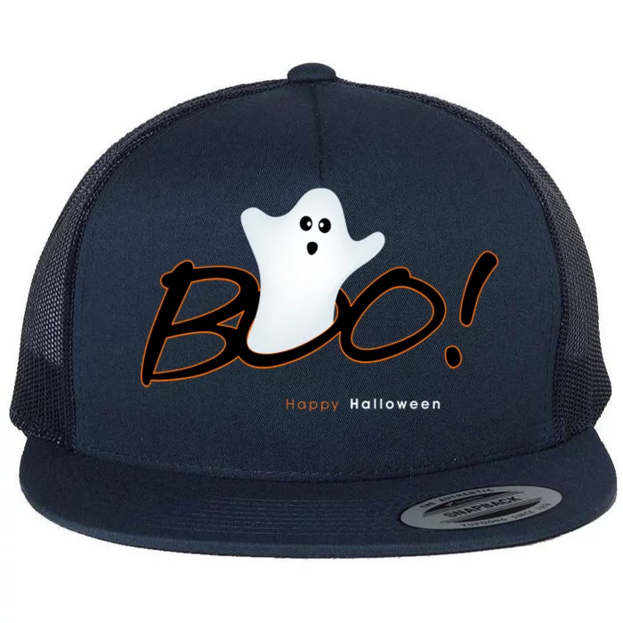 Boo Happy Halloween Ghost Flat Bill Trucker Hat