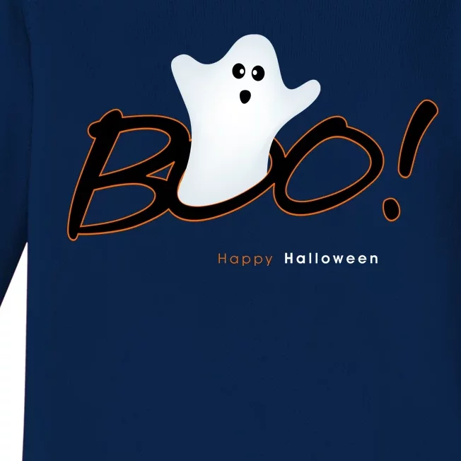 Boo Happy Halloween Ghost Baby Long Sleeve Bodysuit