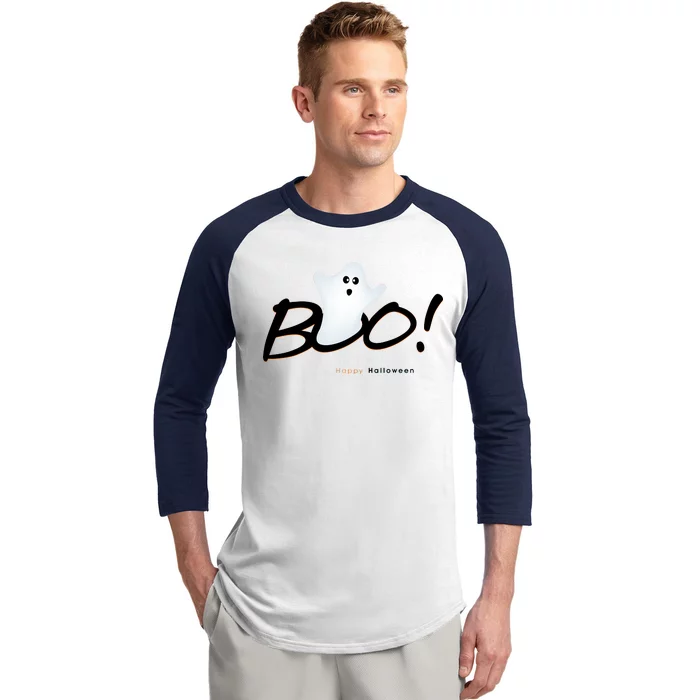 Boo Happy Halloween Ghost Baseball Sleeve Shirt