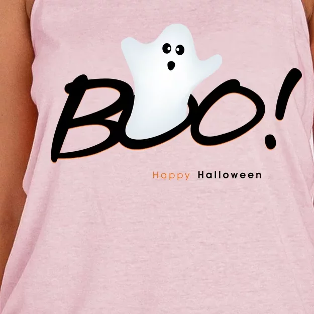 Boo Happy Halloween Ghost Women's Knotted Racerback Tank