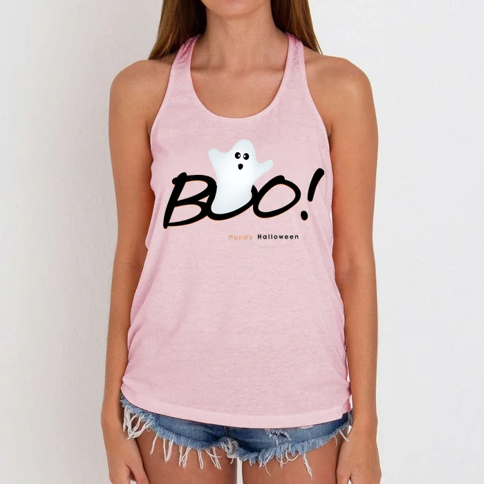 Boo Happy Halloween Ghost Women's Knotted Racerback Tank