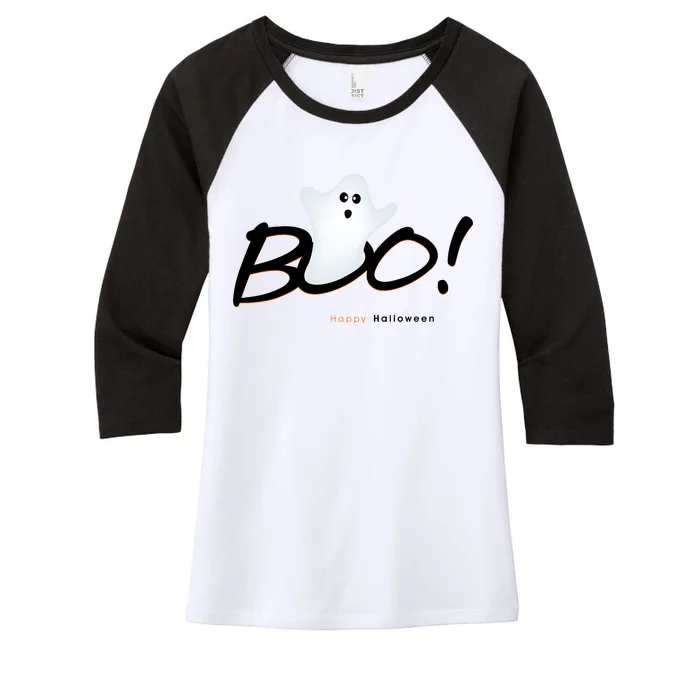 Boo Happy Halloween Ghost Women's Tri-Blend 3/4-Sleeve Raglan Shirt