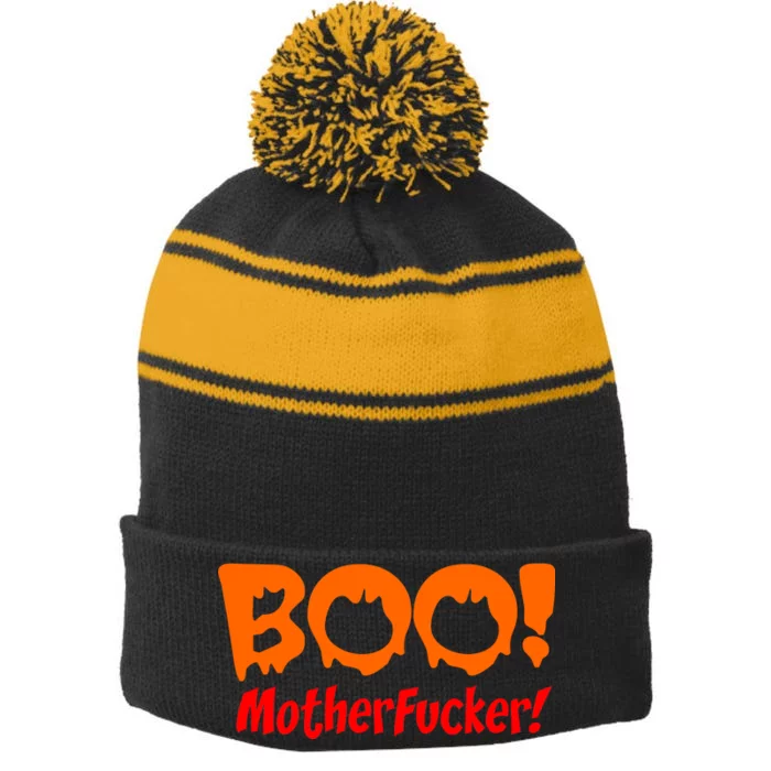 Boo Mother Fucker Stripe Pom Pom Beanie