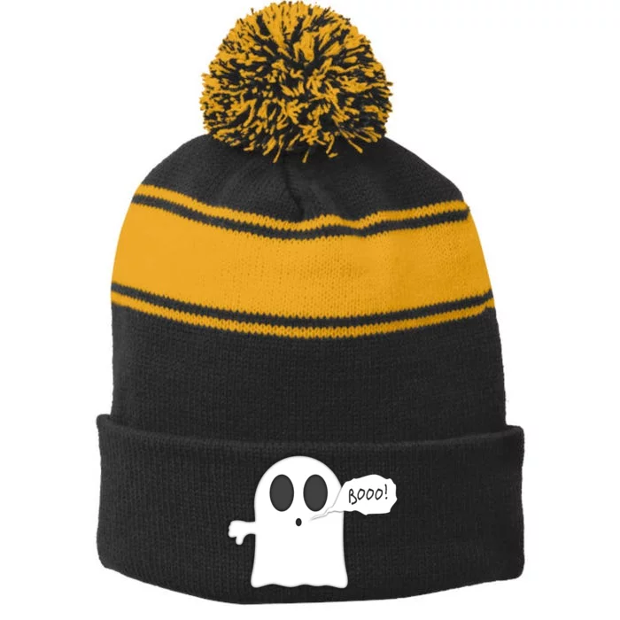 Boo Thumbs Down Ghost Stripe Pom Pom Beanie