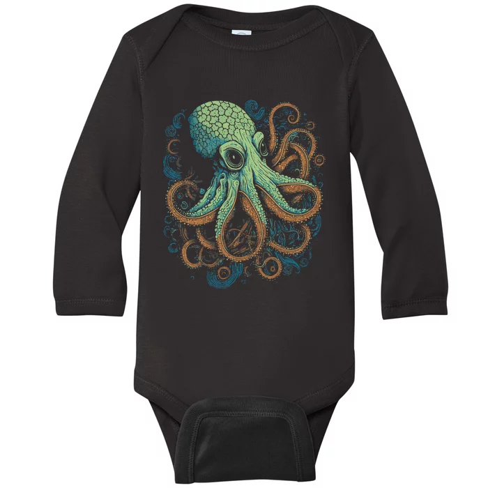 Beautiful Octopus Ocean Animal Lover Artistic Graphic Baby Long Sleeve Bodysuit