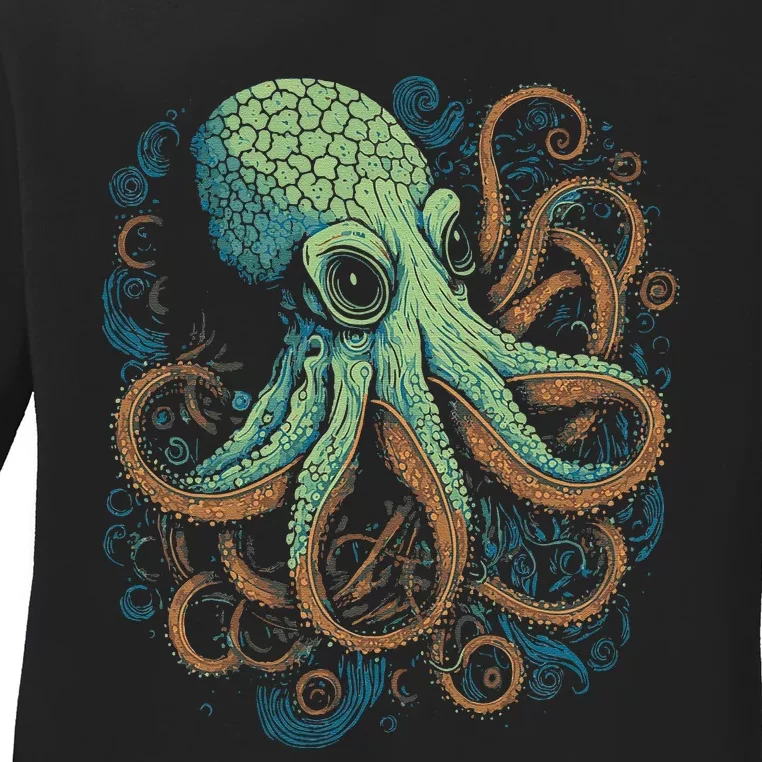 Beautiful Octopus Ocean Animal Lover Artistic Graphic Ladies Long Sleeve Shirt