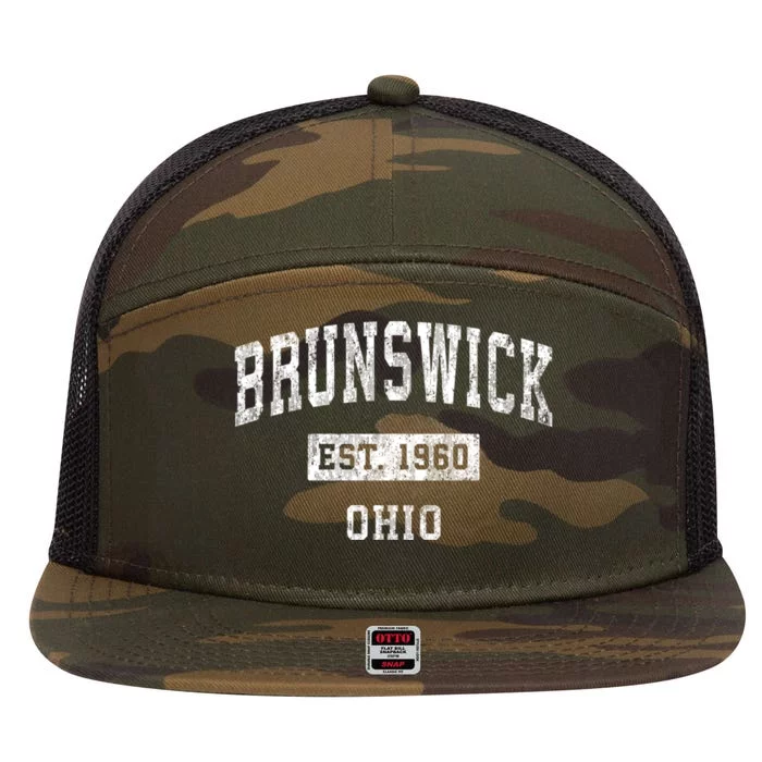 Brunswick Ohio Oh Vintage Sports 7 Panel Mesh Trucker Snapback Hat