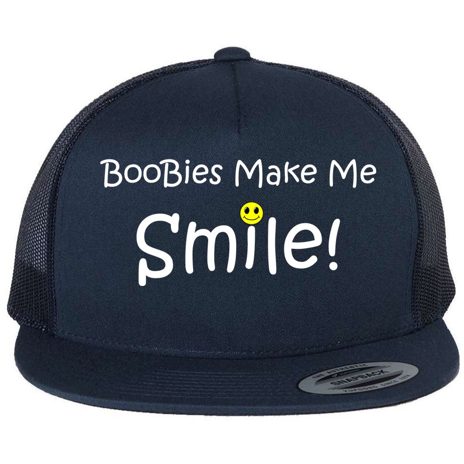 Boobies Make Me Smile Flat Bill Trucker Hat | TeeShirtPalace