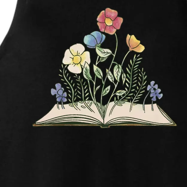 Book With Flowers Ladies Tri-Blend Wicking Tank