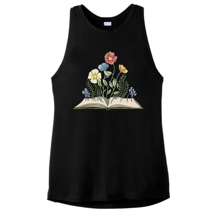 Book With Flowers Ladies Tri-Blend Wicking Tank