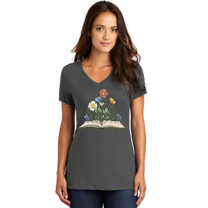 Book With Flowers Women's V-Neck T-Shirt