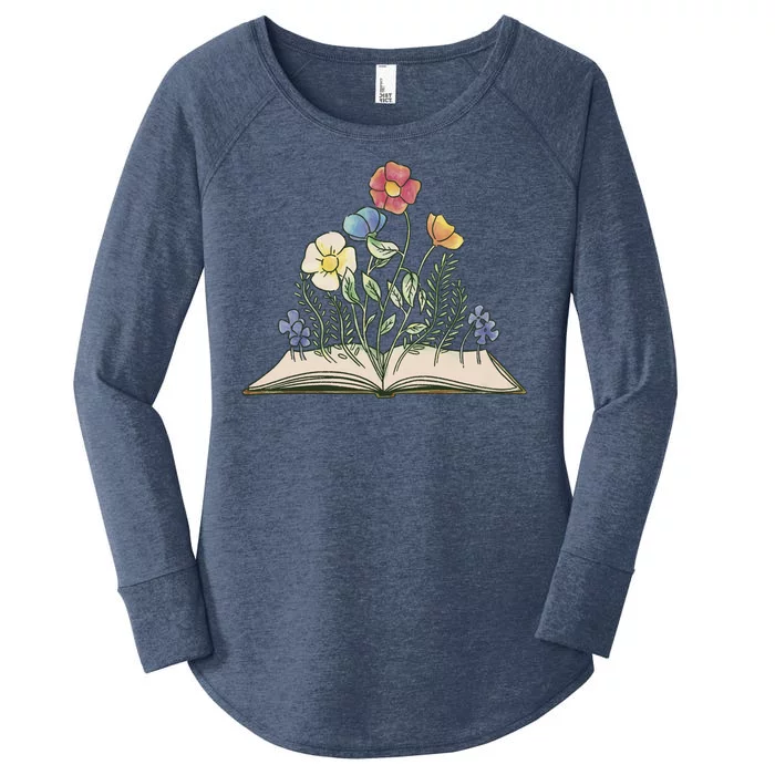 Book With Flowers Women's Perfect Tri Tunic Long Sleeve Shirt