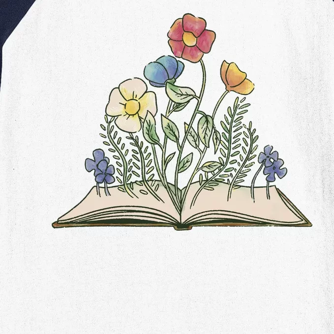 Book With Flowers Baseball Sleeve Shirt