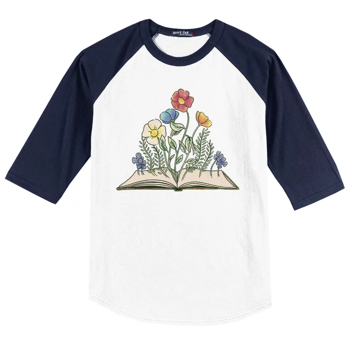 Book With Flowers Baseball Sleeve Shirt