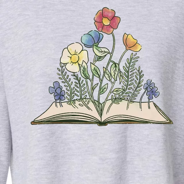 Book With Flowers Cropped Pullover Crew