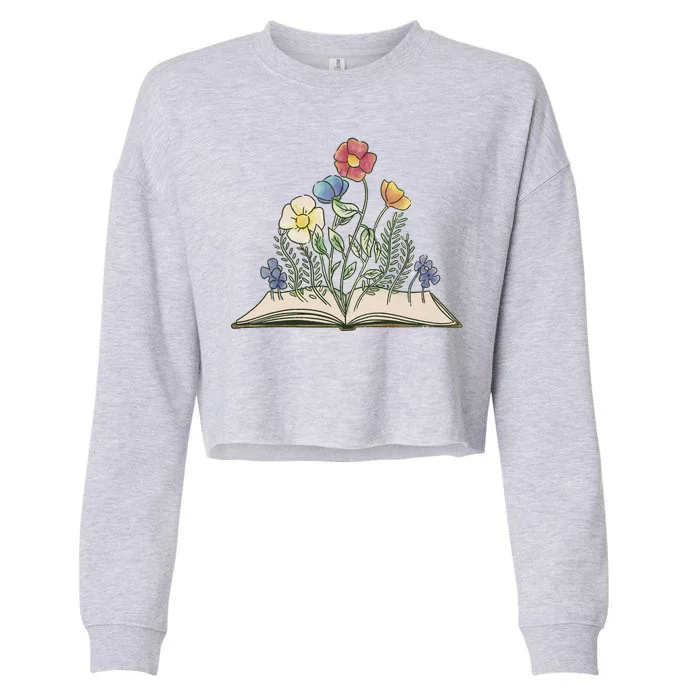 Book With Flowers Cropped Pullover Crew