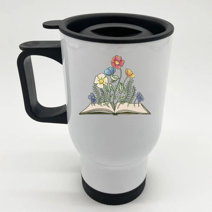 Book With Flowers Front & Back Stainless Steel Travel Mug