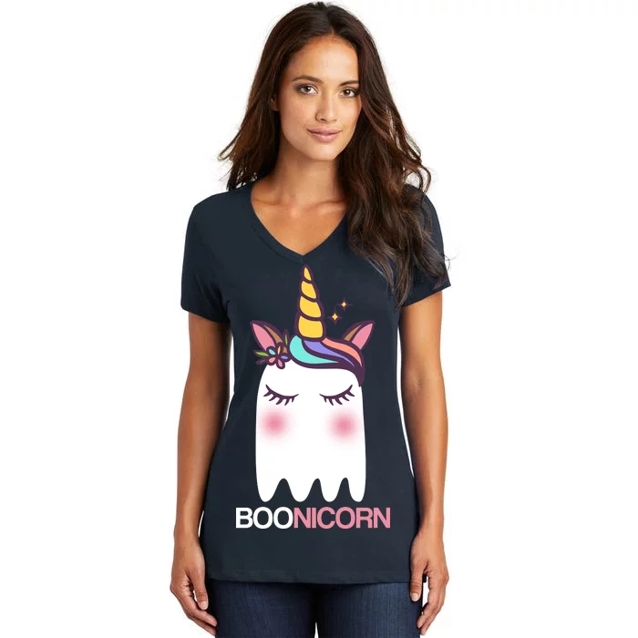 Boonicorn Halloween Unicorn Ghost Women's V-Neck T-Shirt