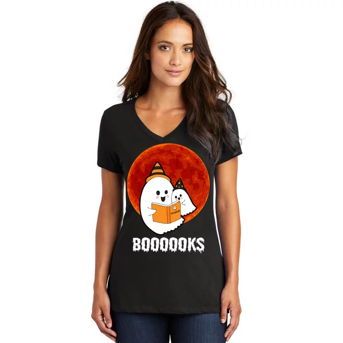 Boooooks Funny Cute Halloween Book Women's V-Neck T-Shirt