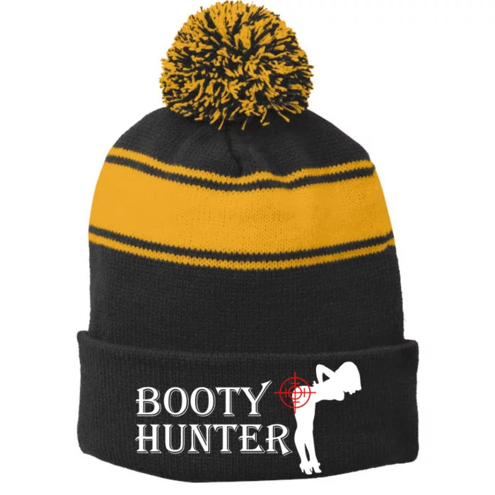 Booty Hunter Funny Stripe Pom Pom Beanie