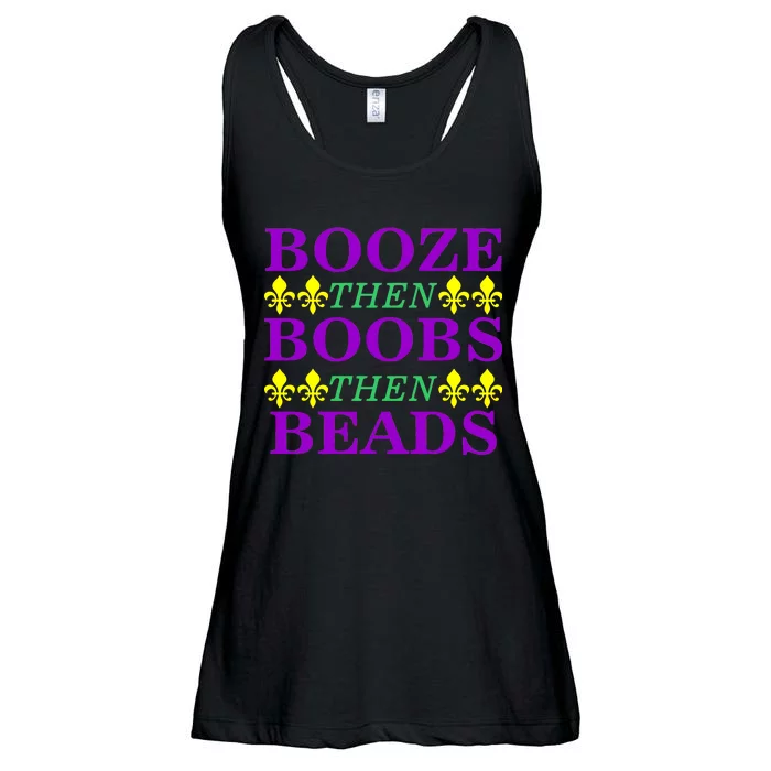 Booze then Boobs then Beads Mardi Gras New Orleans Ladies Essential Flowy Tank