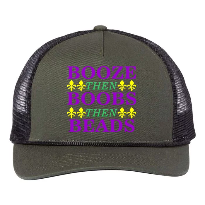 Booze then Boobs then Beads Mardi Gras New Orleans Retro Rope Trucker Hat Cap