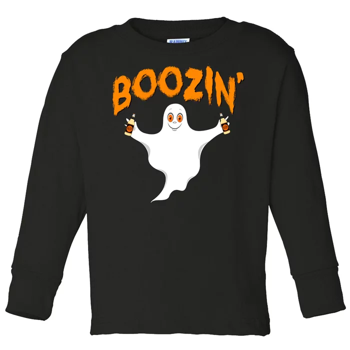 Boozin' Ghost With Beer Toddler Long Sleeve Shirt