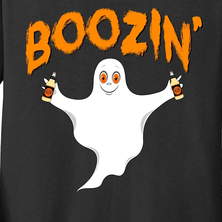 Boozin' Ghost With Beer Kids Long Sleeve Shirt