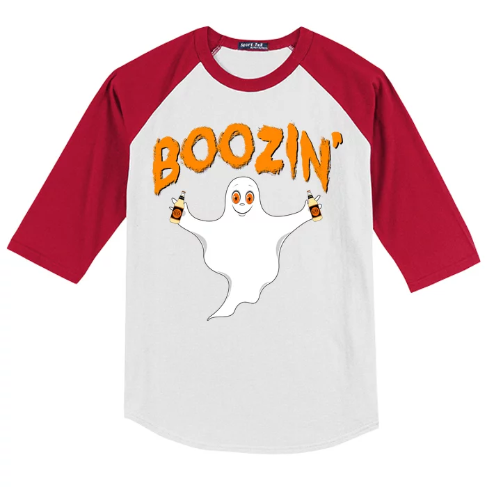 Boozin' Ghost With Beer Kids Colorblock Raglan Jersey