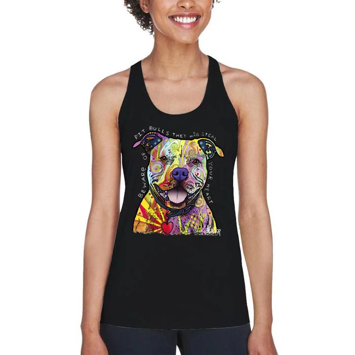 Beware Of Pit Bulls Dean Russo Pitbull Original Dog Lover Women's Racerback Tank