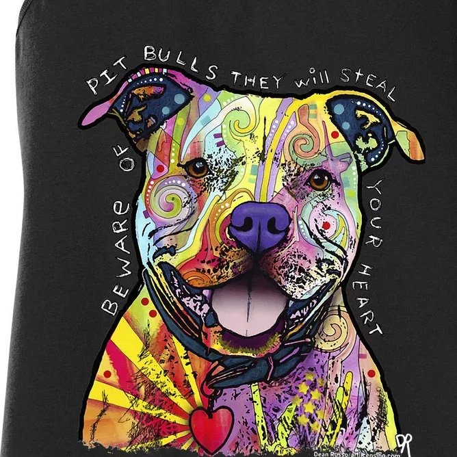 Beware Of Pit Bulls Dean Russo Pitbull Original Dog Lover Women's Racerback Tank