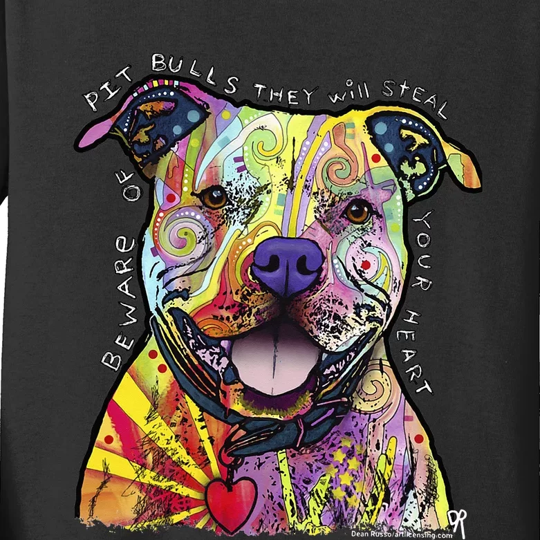 Beware Of Pit Bulls Dean Russo Pitbull Original Dog Lover Kids Long Sleeve Shirt