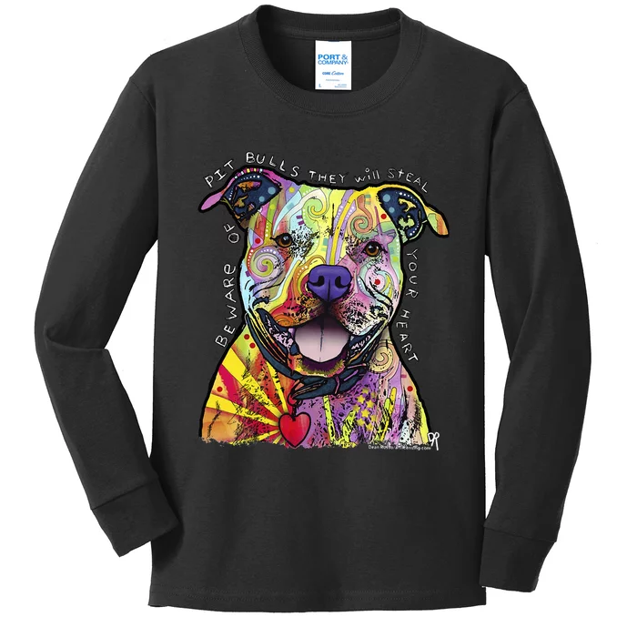 Beware Of Pit Bulls Dean Russo Pitbull Original Dog Lover Kids Long Sleeve Shirt