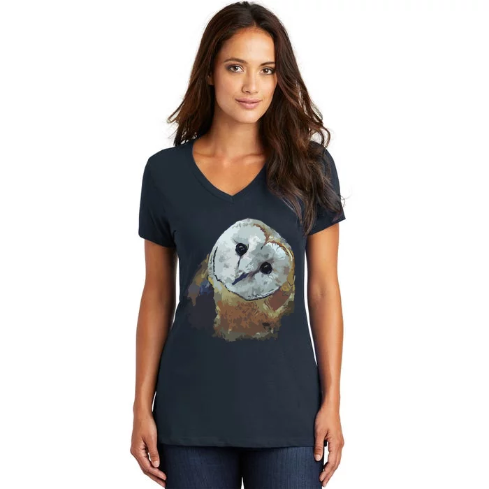 Barn Owl Painting Owl Art Women's V-Neck T-Shirt