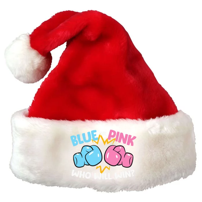 Blue Or Pink Who Will Win Funny Gender Reveal Premium Christmas Santa Hat