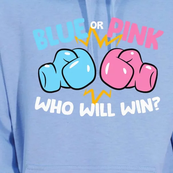 Blue Or Pink Who Will Win Funny Gender Reveal Unisex Surf Hoodie