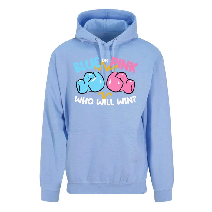 Blue Or Pink Who Will Win Funny Gender Reveal Unisex Surf Hoodie