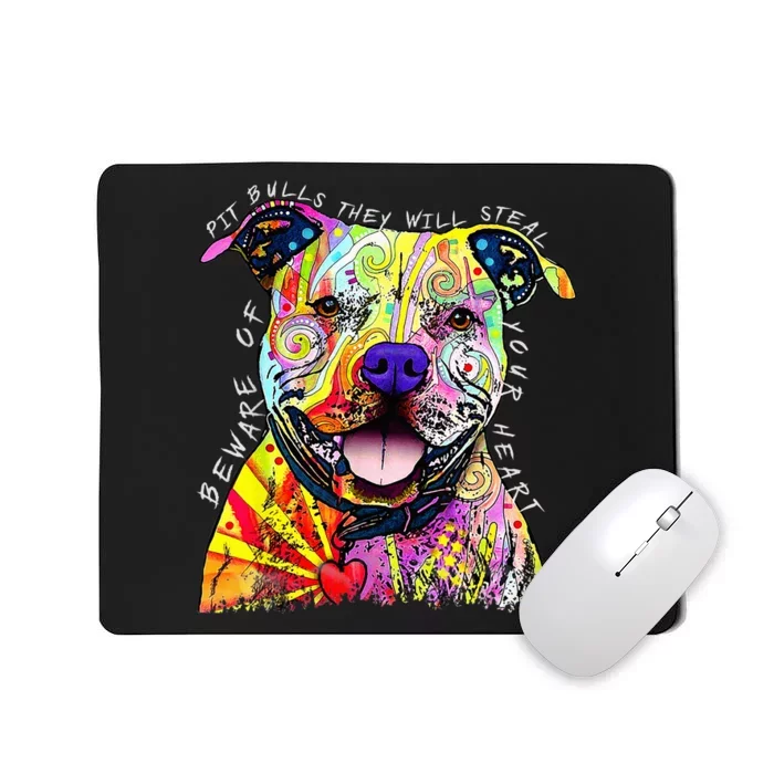 Beware of Pit Bulls They Will Steal Your Heart Funny Dogs Mousepad