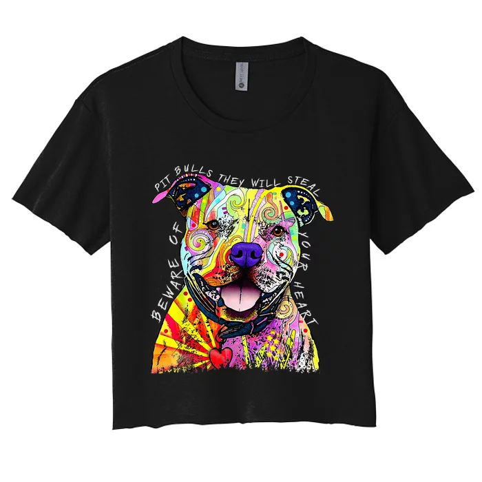 Beware of Pit Bulls They Will Steal Your Heart Funny Dogs Women's Crop Top Tee